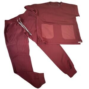 FIGS Scrub Set Womens Small Burgundy Technical Collection Top Jogger Pants